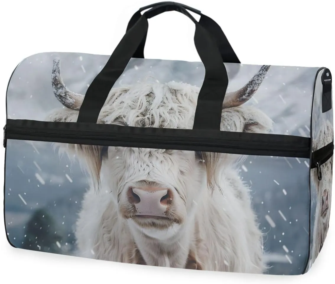 Highland Cow Snow Travel Duffel Bag Luggage Sports Gym Bags With Shoes Compartment Large Capacity Lightweight Duffle Bag For Men Women