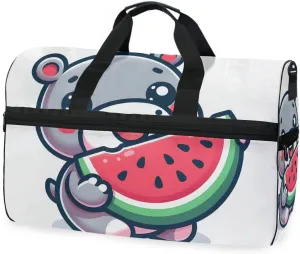 Hippopotamus Watermelon Travel Duffel Bag Luggage Sports Gym Bags With Shoes Compartment Large Capacity Lightweight Duffle Bag For Men Women