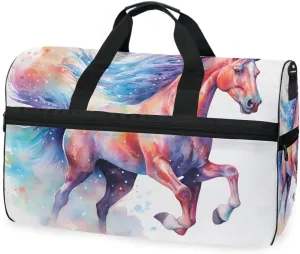 Horse Watercolor Travel Duffel Bag Luggage Sports Gym Bags With Shoes Compartment Large Capacity Lightweight Duffle Bag For Men Women