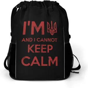 I Am Ukrainian And I Cannot Keep Calm Drawstring Backpack String Bag Sports Gym Sackpack with Side Pocket Shoes Compartment