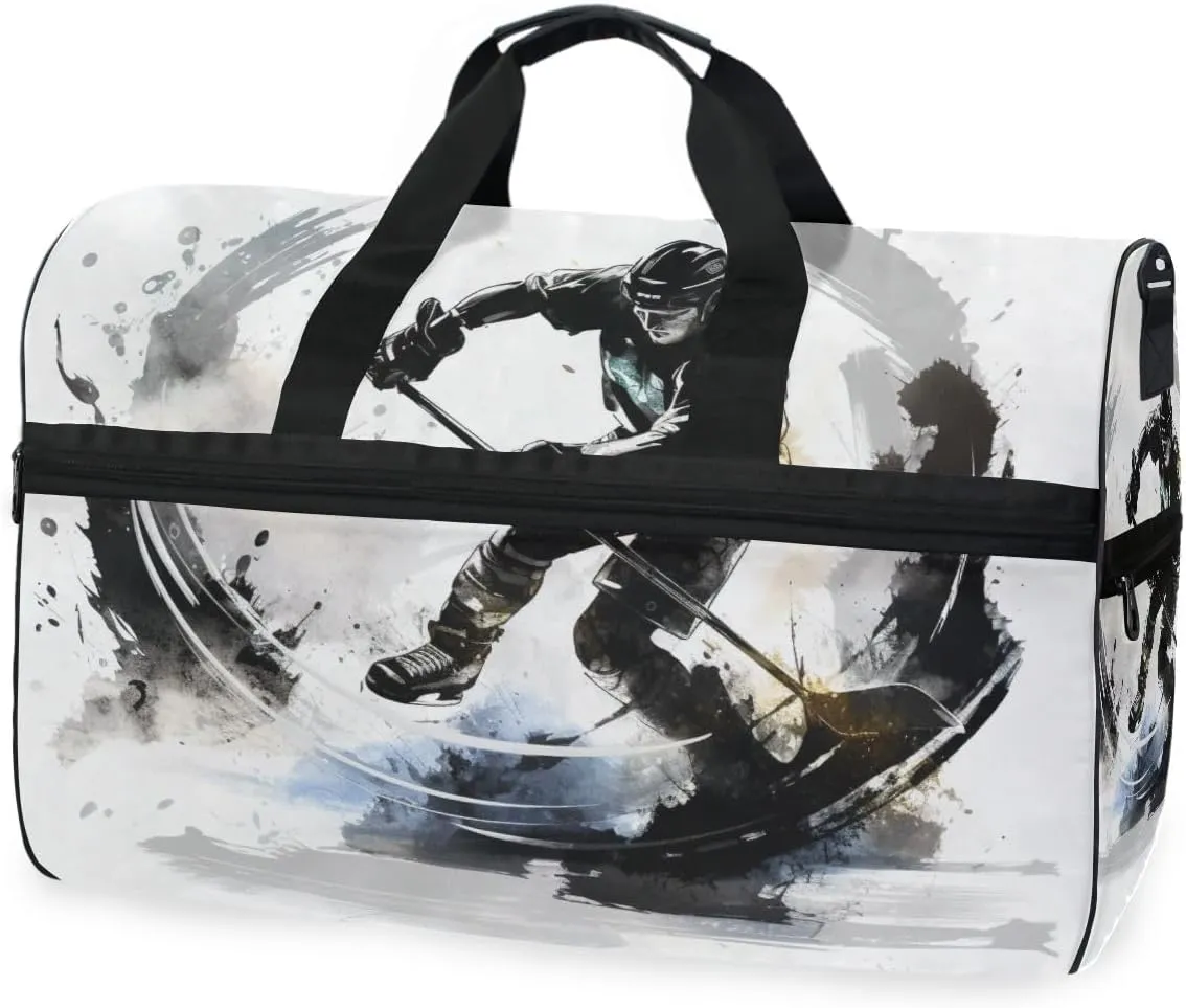 Ice Hockey 5 Travel Duffel Bag Luggage Sports Gym Bags With Shoes Compartment Large Capacity Lightweight Duffle Bag For Men Women
