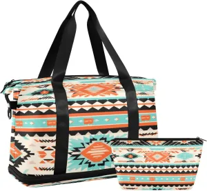 Indian Art Pattern Gym Bag for Men Women with Shoes Compartment & Wet Pocket Sport Travel Duffel Bag Waterproof Weekender Overnight Bag