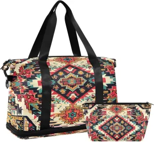 Indian Ethnicttern Sports Gym Bag,Travel Duffel bag with Wet Pocket & Shoes Compartment Lightweight Waterproof Overnight Bag for Men Women