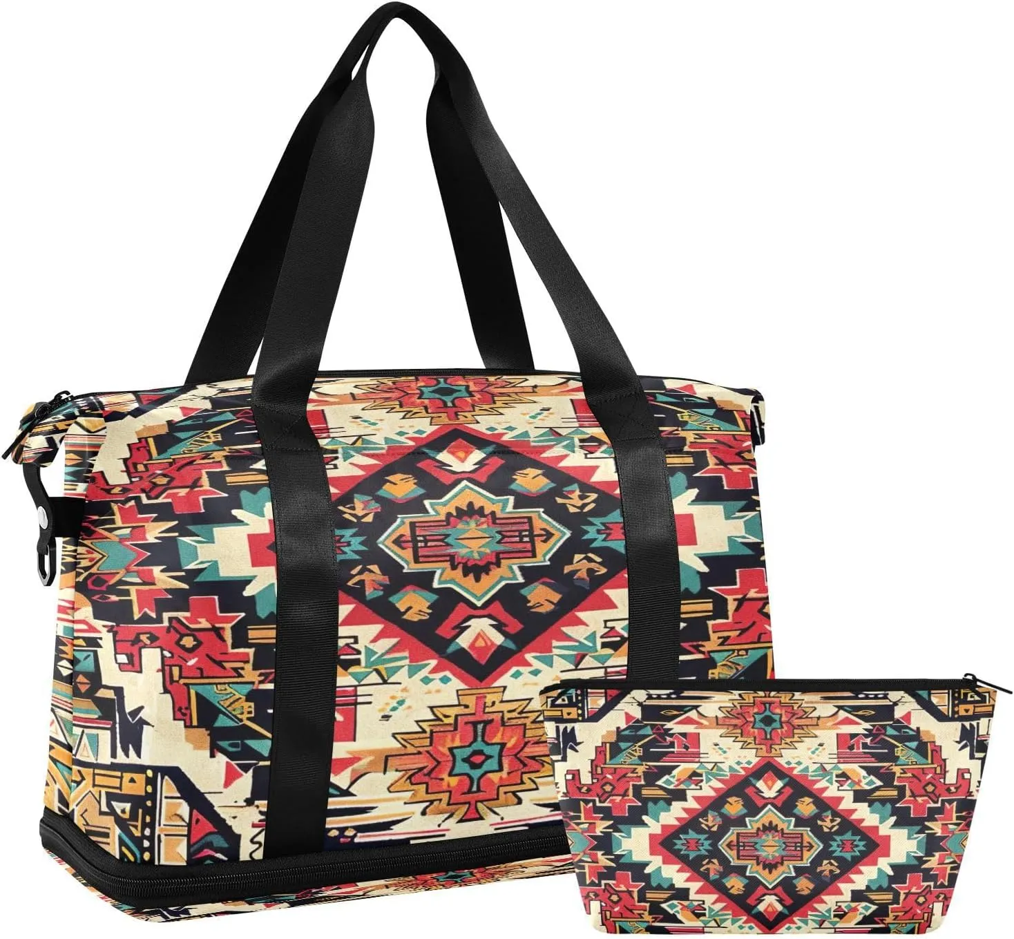 Indian Ethnicttern Sports Gym Bag,Travel Duffel bag with Wet Pocket & Shoes Compartment Lightweight Waterproof Overnight Bag for Men Women