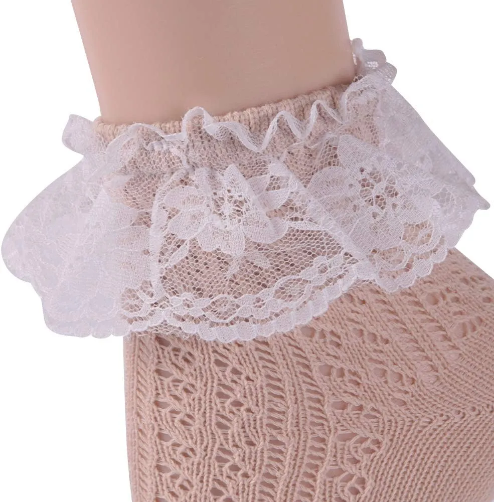 JSPA Womens Lace Ankle Socks Ladies Cotton Vintage Ruffle Frilly Cute Casual Novelty Anklet Socks 4/5/6 Pairs