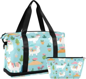 Kigai Alpaca Gym Bag for Women & Men,Waterproof Weekender Overnight Bag with Shoes Compartment Sports Duffel Bag for Gym Yoga Swimming Camping