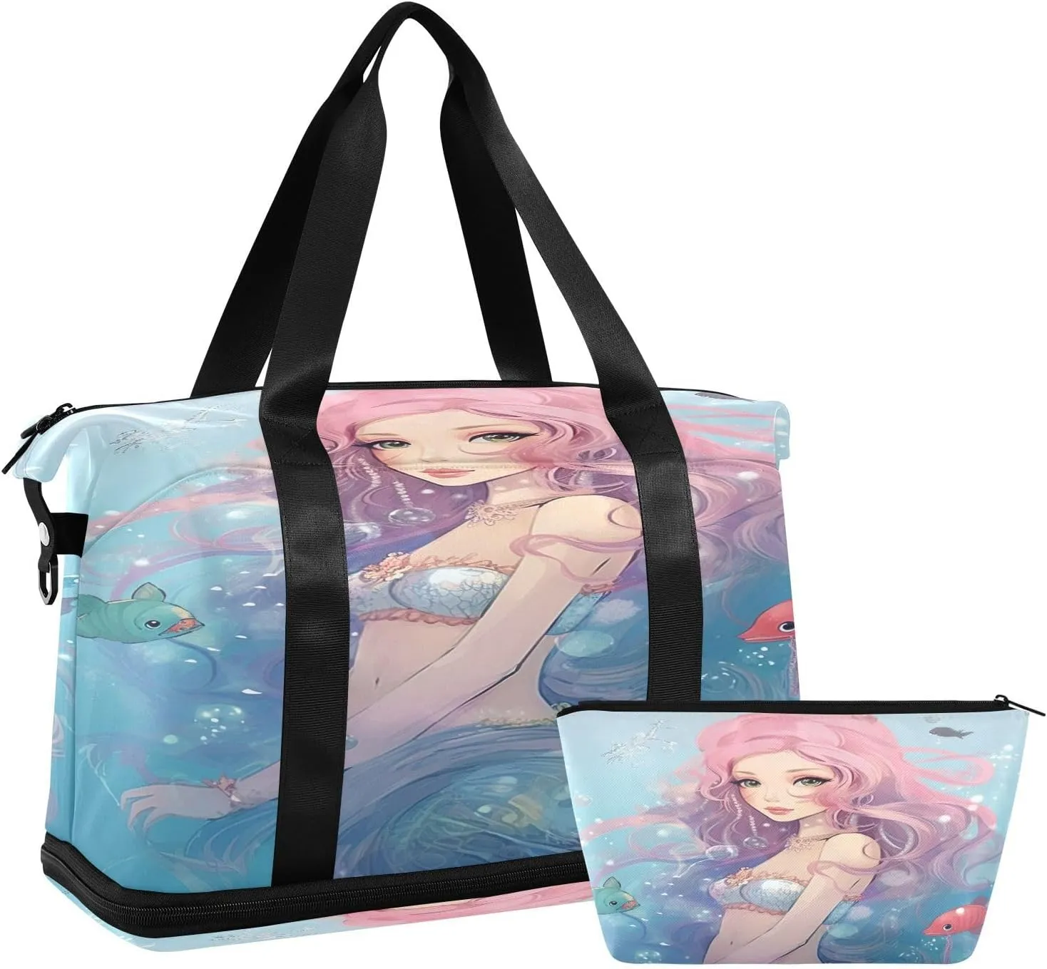 Kigai Mermaid Gym Bag for Women & Men,Waterproof Weekender Overnight Bag with Shoes Compartment Sports Duffel Bag for Gym Yoga Swimming Camping