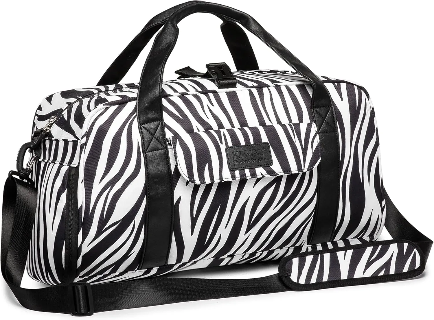 Kinmac Travel Duffel Bag For Women,Sports Gym Yoga Duffel Bag Weekender Overnight Totes Bag with Shoes and Wet Compartment (Zebra)