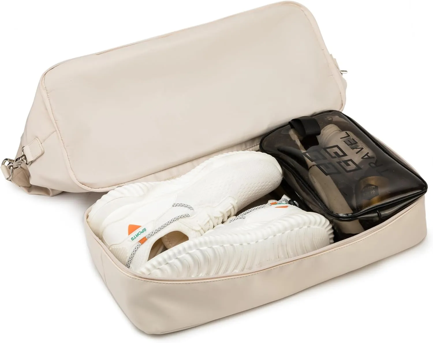 Kinmac Travel Duffel Bag,Overnight Weekender Bag Sports Gym Bag, Carry-on Tote Bag, Beige, With Shoe Compartment