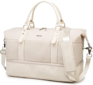 Kinmac Travel Duffel Bag,Overnight Weekender Bag Sports Gym Bag, Carry-on Tote Bag, Beige, With Shoe Compartment