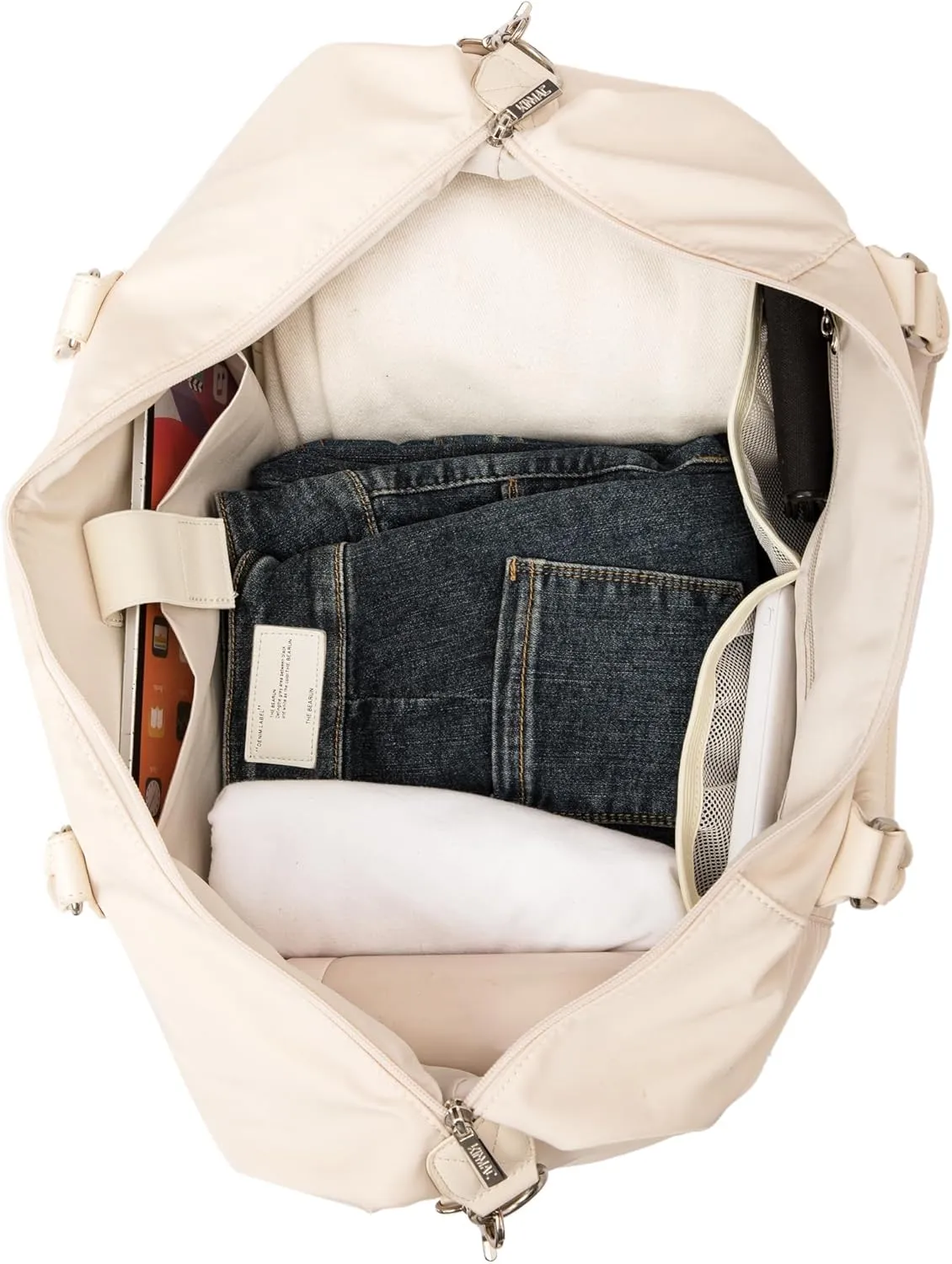 Kinmac Travel Duffel Bag,Overnight Weekender Bag Sports Gym Bag, Carry-on Tote Bag, Beige, With Shoe Compartment
