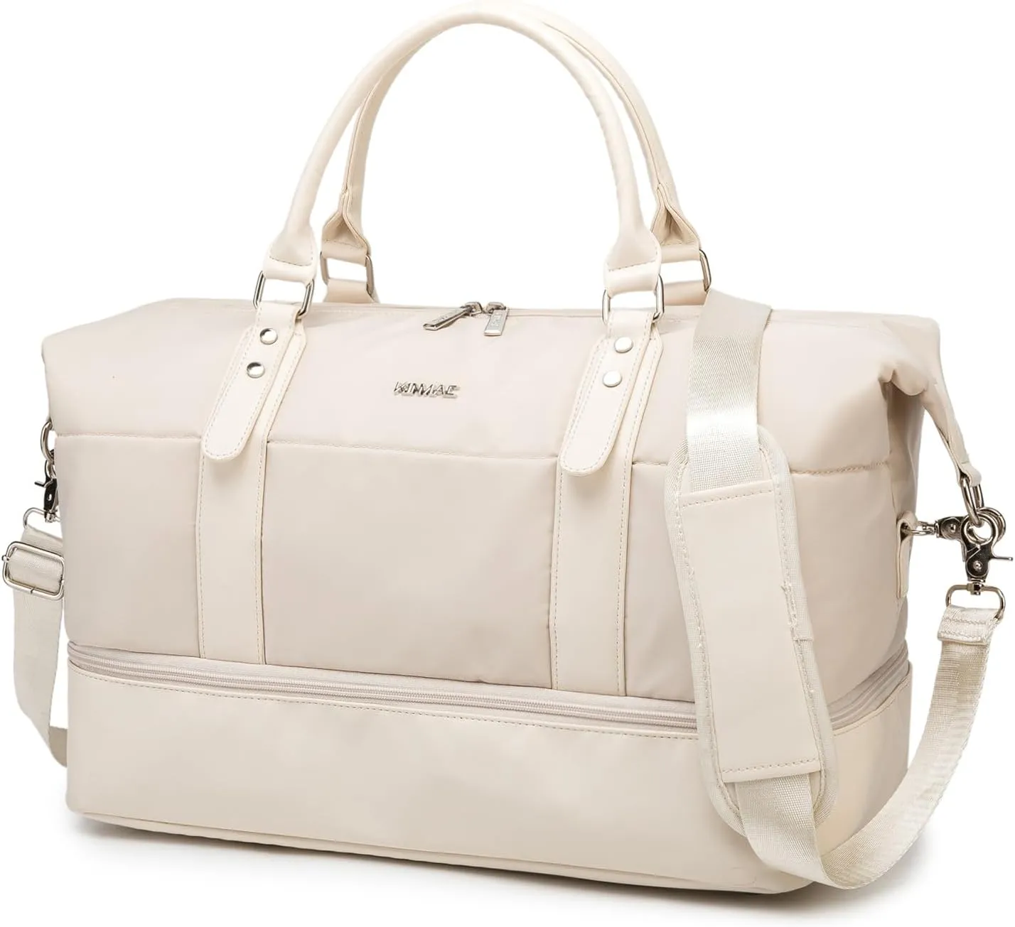 Kinmac Travel Duffel Bag,Overnight Weekender Bag Sports Gym Bag, Carry-on Tote Bag, Beige, With Shoe Compartment