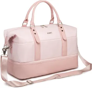 Kinmac Travel Duffel Bag,Overnight Weekender Bag Sports Gym Bag, Carry-on Tote Bag, Pink, With Shoe Compartment