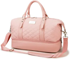 Kinmac Travel Duffel Totes Bag, Sports Gym Bag Weekender Overnight Bag Carry on Bag, Pink Embroider, Travel Bag