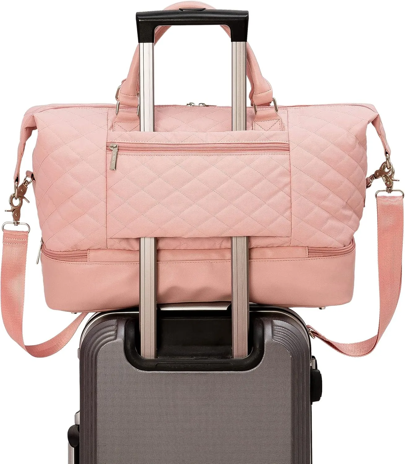 Kinmac Travel Duffel Totes Bag, Sports Gym Bag Weekender Overnight Bag Carry on Bag, Pink Embroider, Travel Bag