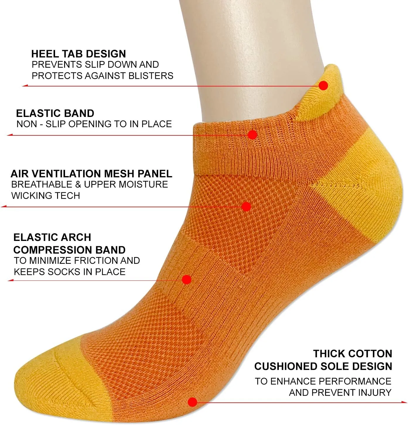 KONY 6 Pairs Women's Cotton Thick Cushioned Running Athletic Low Cut Ankle Tab Socks, Size 6-9