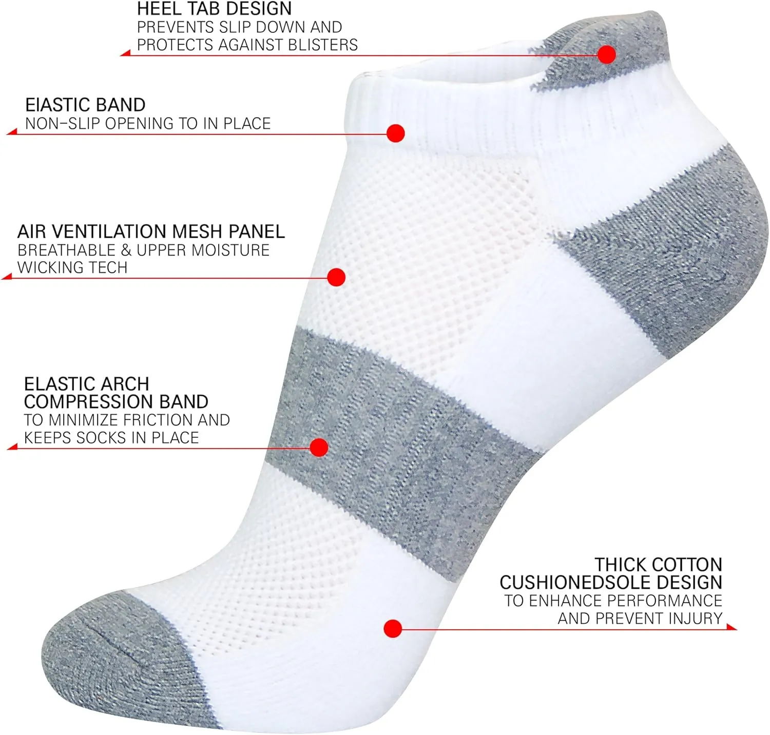 KONY 6 Pairs Women's Cotton Thick Cushioned Running Athletic Low Cut Ankle Tab Socks, Size 6-9