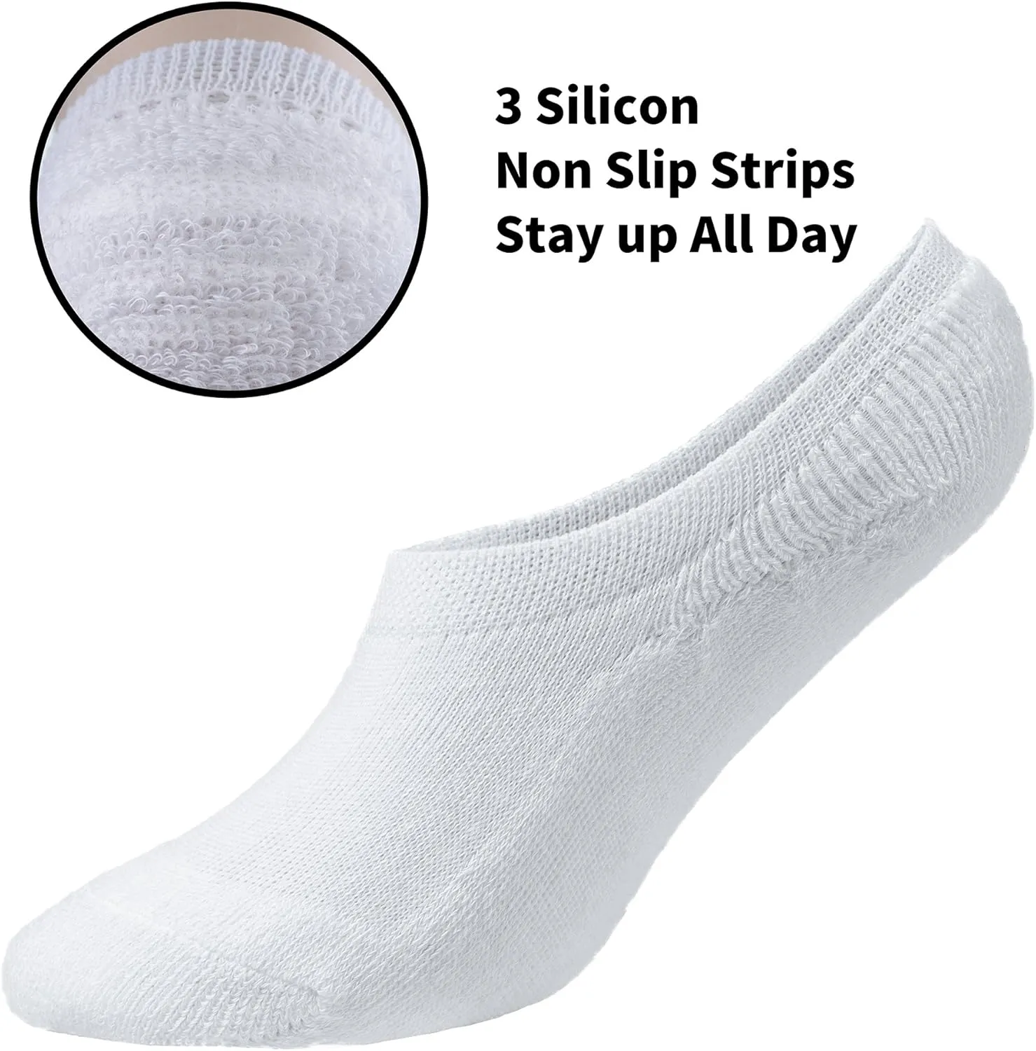 KONY No Show Socks Womens Non Slip, 6 Pairs Cotton Thick Cushioned Flat Boat Liner Low Ankle Socks Sneakers Footies Size 6-9