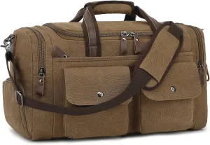 Koolehaoda 36-55L Canvas Expandable Duffle Bag for Men Women Traveling, Luggage Travel Bag with Shoes Compartment Weekender Travel Bag,Mens Gym Carry on Duffel Bags(204-coffee), coffee, European and