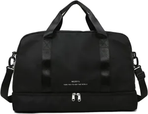 Large Capacity Gym Bag for Women Sports Travel Duffel Bag with Shoe Compartment Light Weekender Overnight Bag for Women Girls Travel, Gym, Yoga, School Black, Black