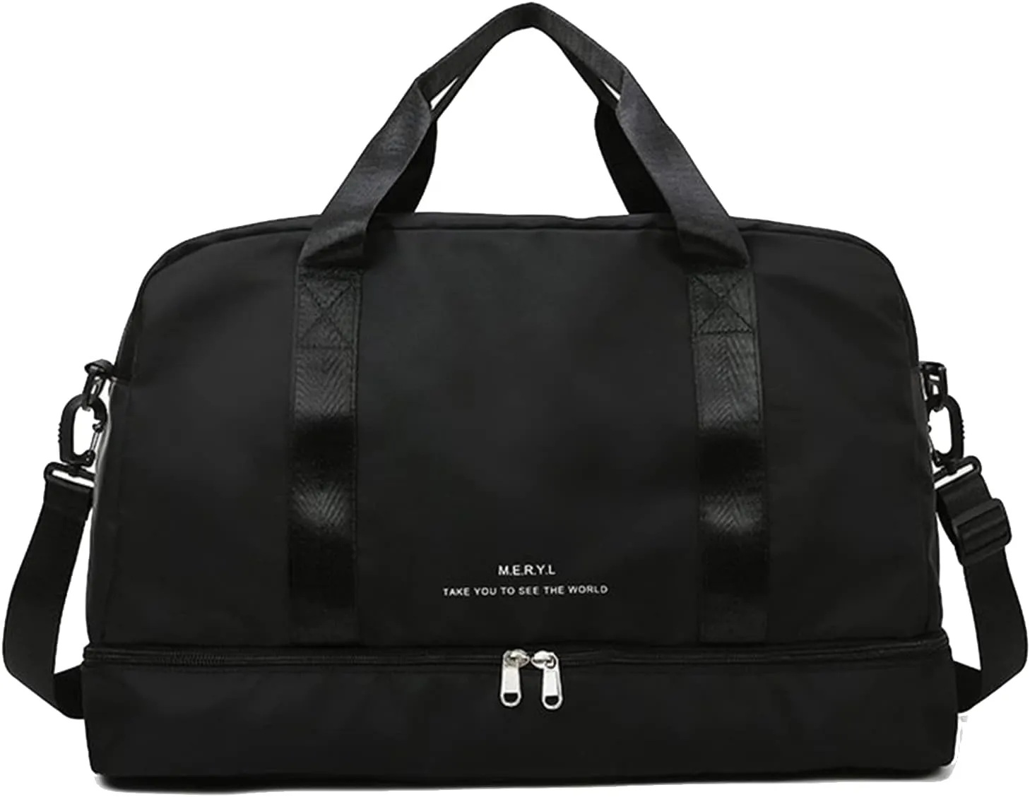 Large Capacity Gym Bag for Women Sports Travel Duffel Bag with Shoe Compartment Light Weekender Overnight Bag for Women Girls Travel, Gym, Yoga, School Black, Black