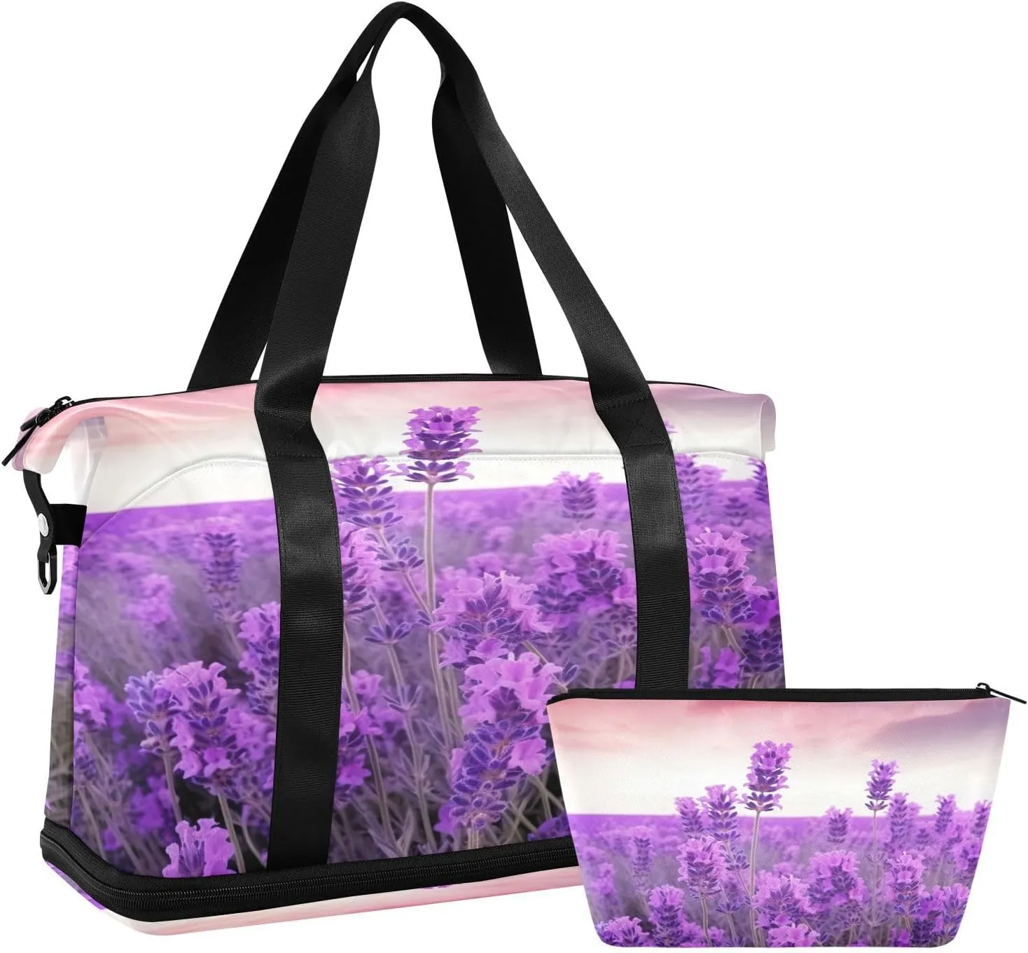 Lavender Flower Sports Gym Bag,Travel Duffel bag with Wet Pocket & Shoes Compartment Lightweight Waterproof Overnight Bag for Men Women
