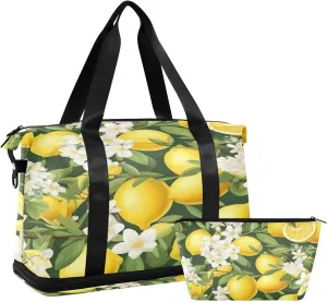Lemon Flower Gym Bag for Men Women with Shoes Compartment & Wet Pocket Sport Travel Duffel Bag Waterproof Weekender Overnight Bag