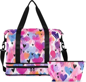 Leopard Fashion Heart Weekender Bags for Women Men Travel Bag with Shoes Compartment Toiletry Bag Large Duffel Bag for SportsTravel Hospital