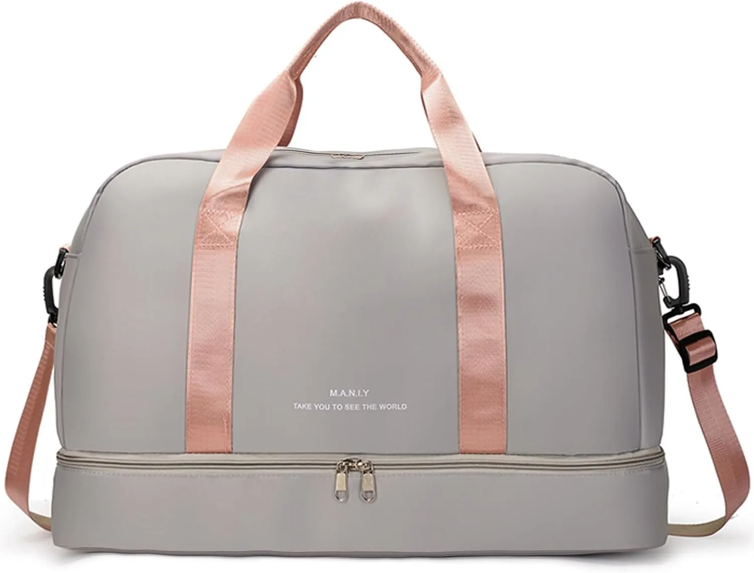 Light Gym Bag for Women, Large Capacity Sports Travel Duffle Bag with with Shoe Compartment & Wet Pocket,Lady Weekender Overnight Aircraft Bag Grey