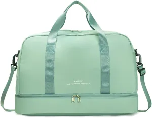 Light Gym Bag with Shoe Compartment, Large Capacity Sports Travel Duffle Bag with Wet Pocket for lady Weekender Overnight Aircraft Bag Green