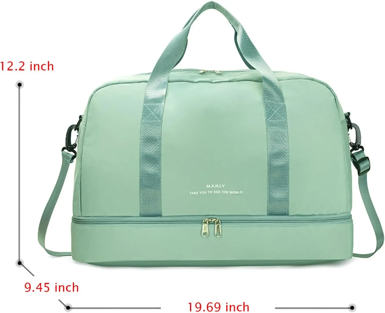 Light Gym Bag with Shoe Compartment, Large Capacity Sports Travel Duffle Bag with Wet Pocket for lady Weekender Overnight Aircraft Bag Green