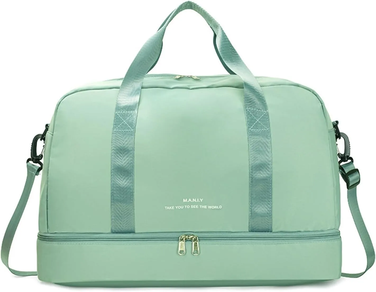 Light Gym Bag with Shoe Compartment, Large Capacity Sports Travel Duffle Bag with Wet Pocket for lady Weekender Overnight Aircraft Bag Green