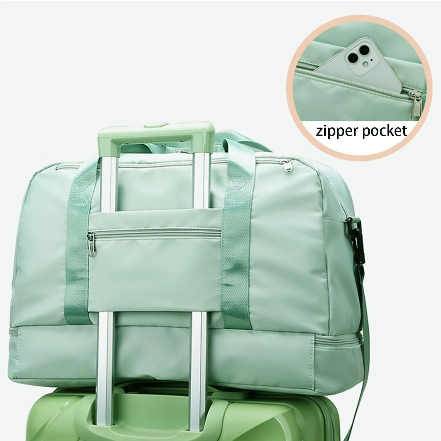 Light Gym Bag with Shoe Compartment, Large Capacity Sports Travel Duffle Bag with Wet Pocket for lady Weekender Overnight Aircraft Bag Green