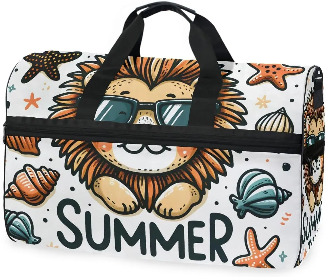 Lion in Sunglasses Travel Duffel Bag Luggage Sports Gym Bags With Shoes Compartment Large Capacity Lightweight Duffle Bag For Men Women