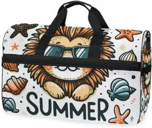 Lion in Sunglasses Travel Duffel Bag Luggage Sports Gym Bags With Shoes Compartment Large Capacity Lightweight Duffle Bag For Men Women