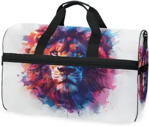Lion's Face Neon Travel Duffel Bag Luggage Sports Gym Bags With Shoes Compartment Large Capacity Lightweight Duffle Bag For Men Women