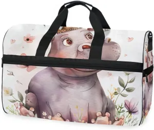 Little Princess Hippo Travel Duffel Bag Luggage Sports Gym Bags With Shoes Compartment Large Capacity Lightweight Duffle Bag For Men Women