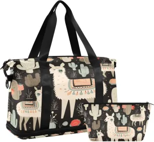 Llama and Cactus Gym Bag for Men Women with Shoes Compartment & Wet Pocket Sport Travel Duffel Bag Waterproof Weekender Overnight Bag