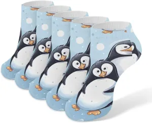 Lovely Penguins Ankle Socks Soft Breathable No Show Socks Comfortable Cotton Low Cut Casual Socks for Women Men 5 Pairs