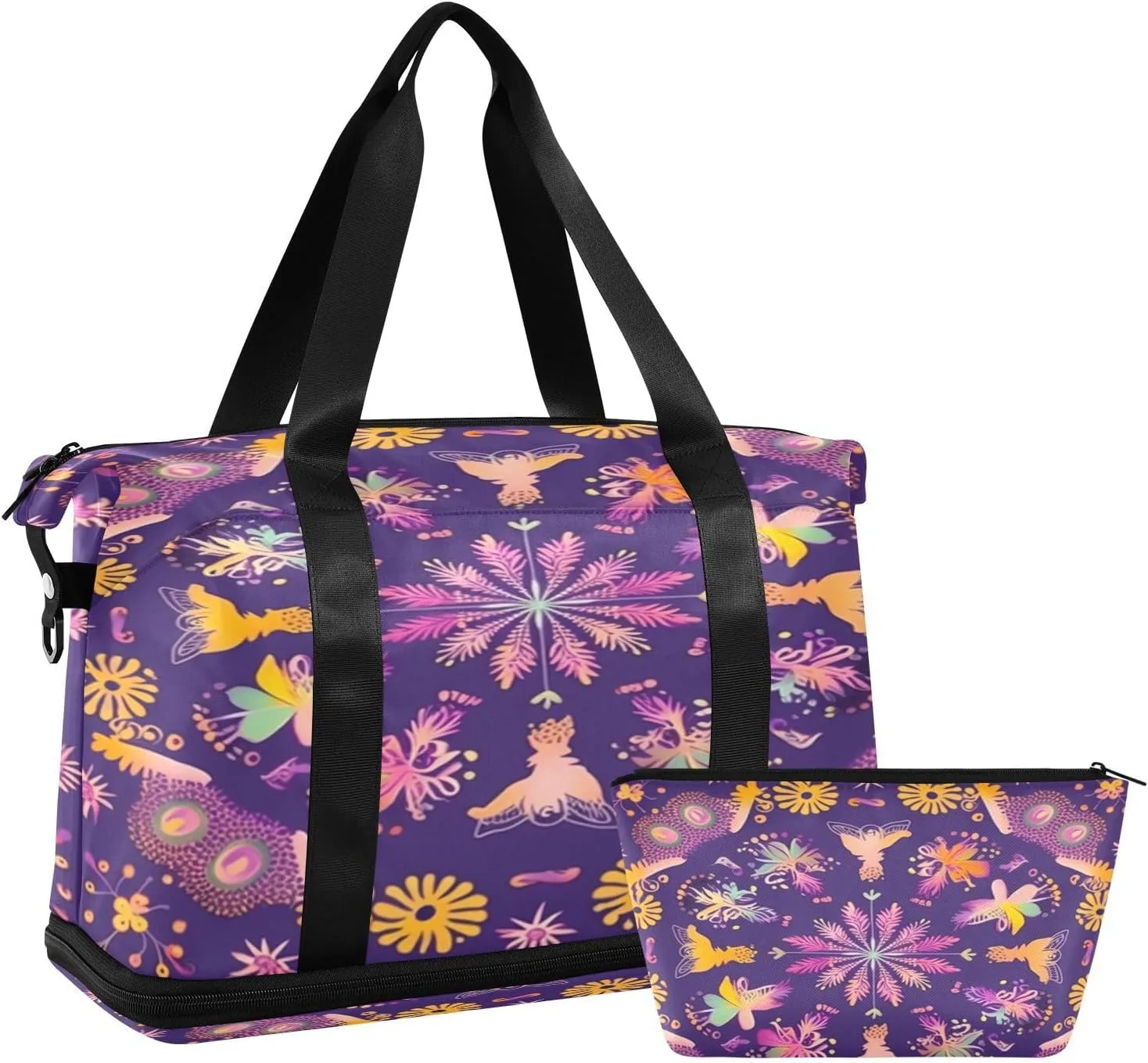 Mandala Pattern Gym Bag for Men Women with Shoes Compartment & Wet Pocket Sport Travel Duffel Bag Waterproof Weekender Overnight Bag