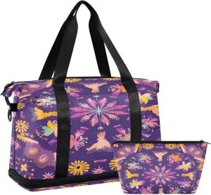 Mandala Pattern Gym Bag for Men Women with Shoes Compartment & Wet Pocket Sport Travel Duffel Bag Waterproof Weekender Overnight Bag