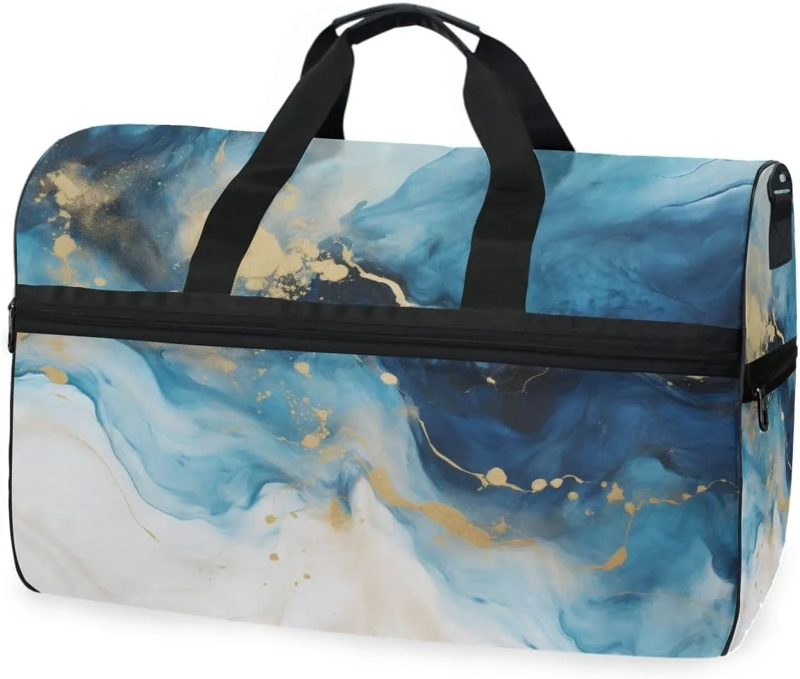 Marble Blue White Travel Duffel Bag Luggage Sports Gym Bags With Shoes Compartment Large Capacity Lightweight Duffle Bag For Men Women