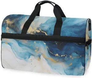 Marble Blue White Travel Duffel Bag Luggage Sports Gym Bags With Shoes Compartment Large Capacity Lightweight Duffle Bag For Men Women