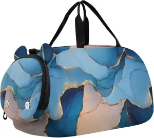 Marble Royal Blue Peach Small Gym Bag with Shoes Compartment Lightweight Travel Duffel with Adjustable Strap for Travel, Swimming, Dance, Ballet