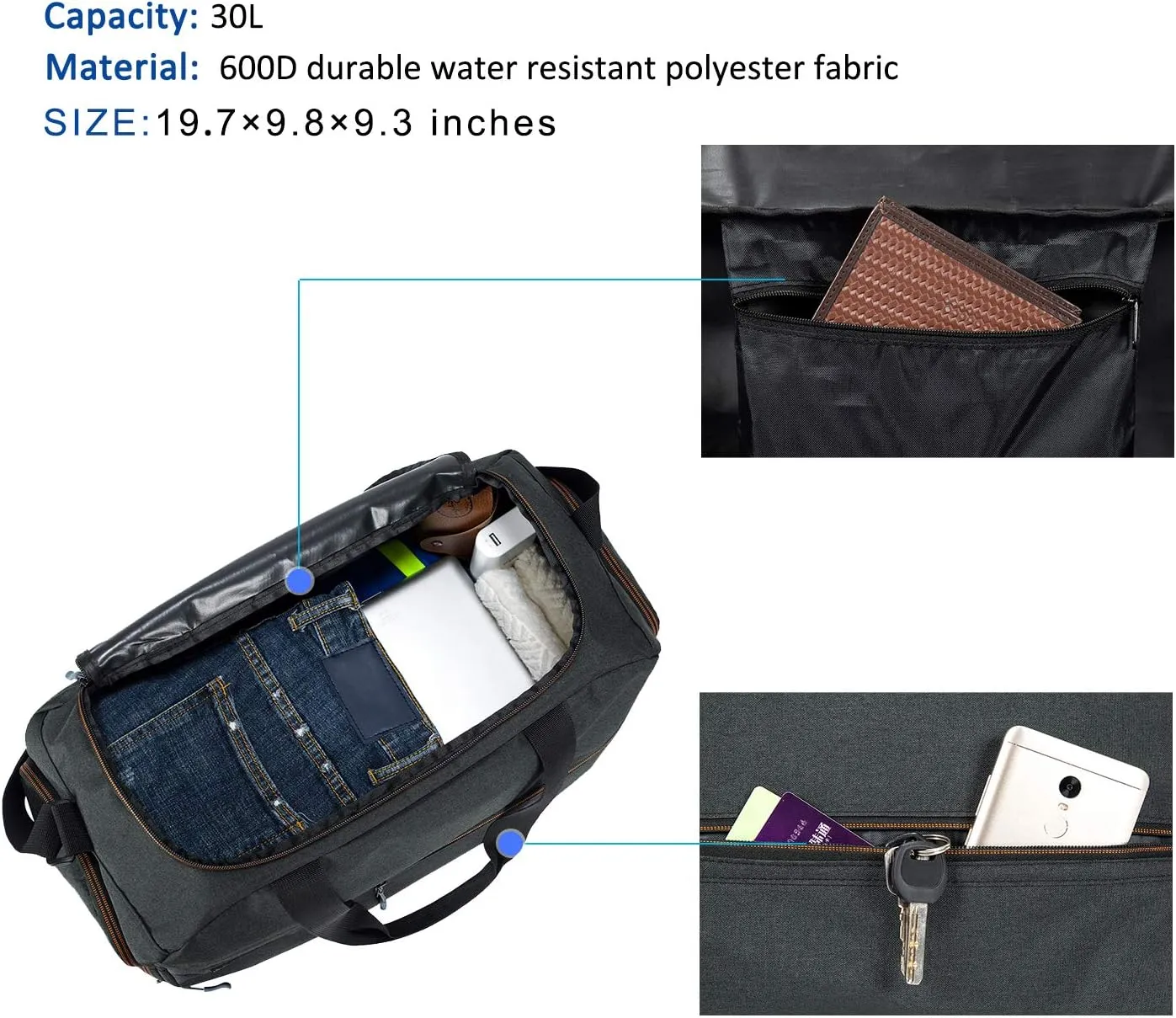 MarsBro Water Resistant Sports Gym Travel Weekender Duffel Bag with Shoe Compartment Black Medium