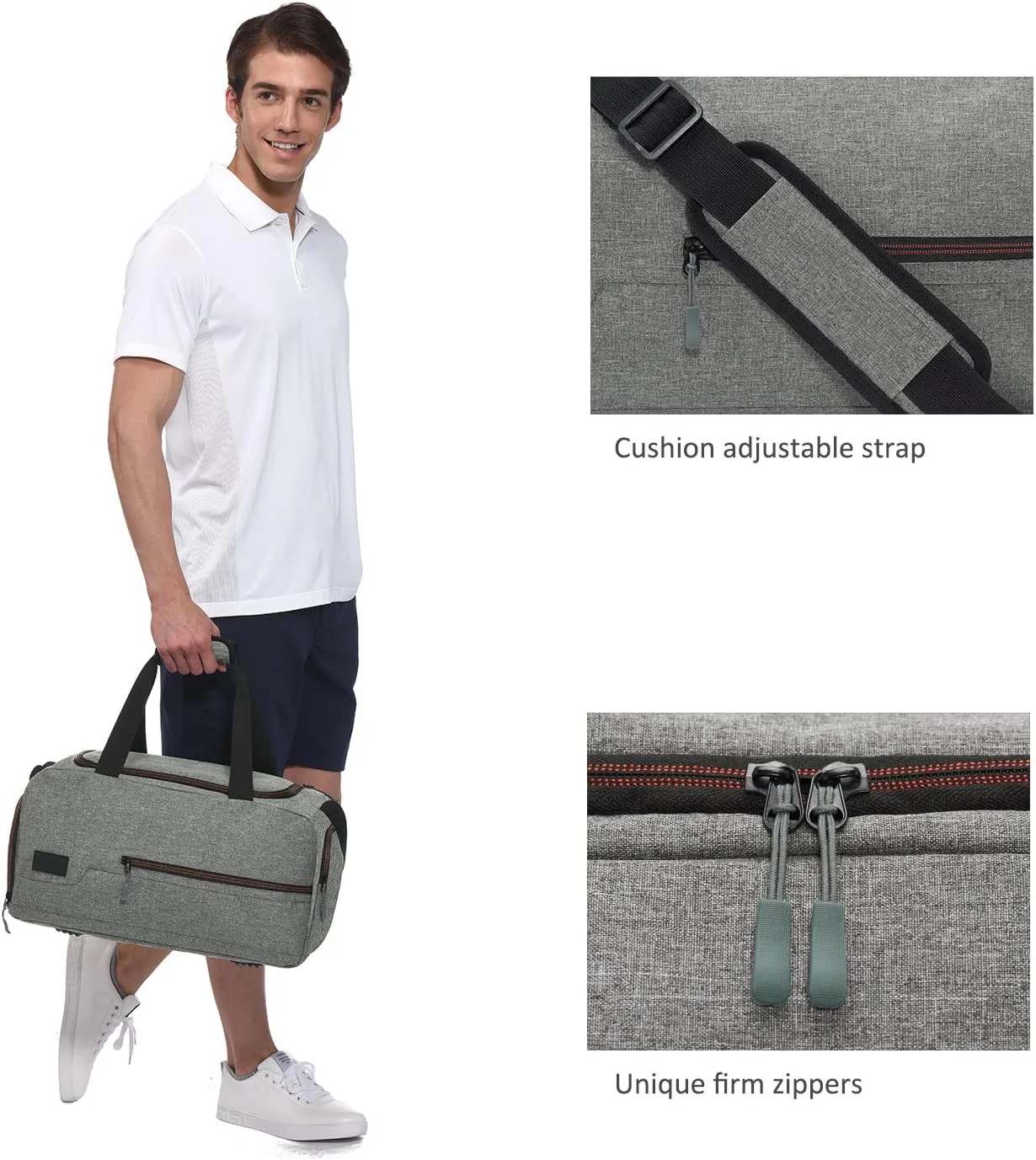 MarsBro Water Resistant Sports Gym Travel Weekender Duffel Bag with Shoe Compartment Grey Medium