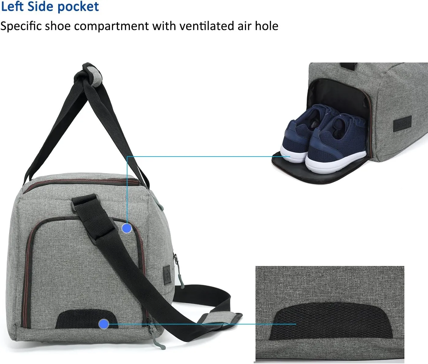 MarsBro Water Resistant Sports Gym Travel Weekender Duffel Bag with Shoe Compartment Grey Medium