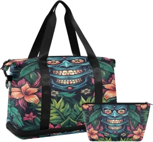 Masks and Plants Gym Bag for Men Women with Shoes Compartment & Wet Pocket Sport Travel Duffel Bag Waterproof Weekender Overnight Bag