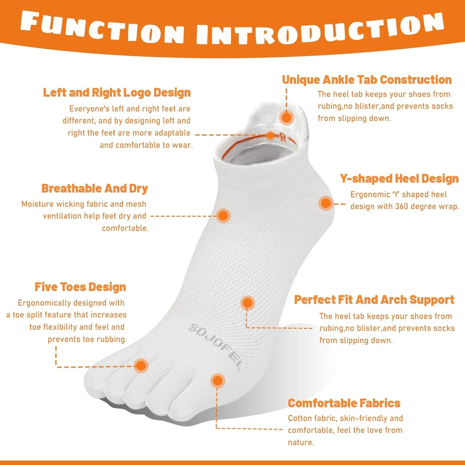 Men's Ankle Toe Socks - Five Finger Cotton Socks No Show Athletic Running Breathable Mesh Low Size 9-13 5 Pairs