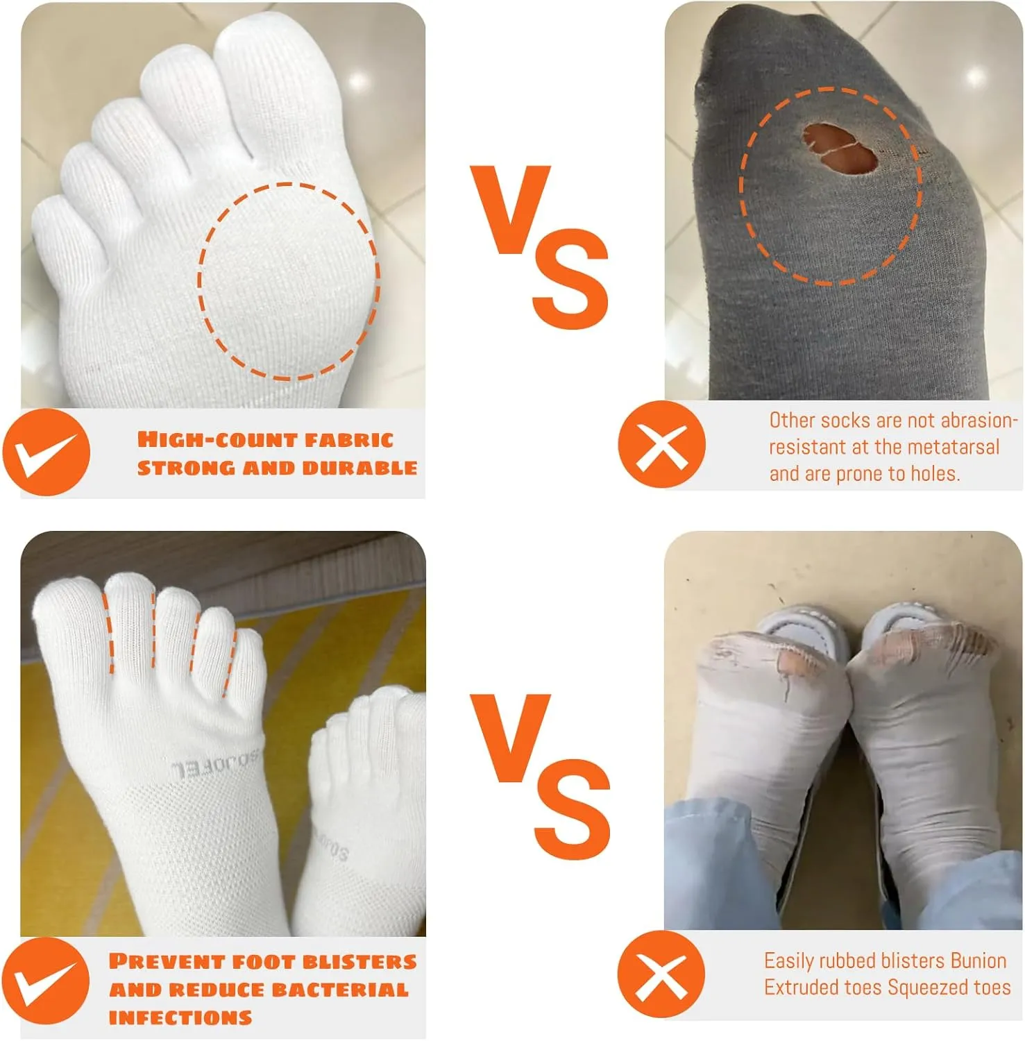 Men's Ankle Toe Socks - Five Finger Cotton Socks No Show Athletic Running Breathable Mesh Low Size 9-13 5 Pairs
